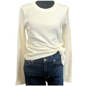 Madewell Texture & Thread Ribbed Jacquard‎ Knot Front Top Ivory Size Small Soft